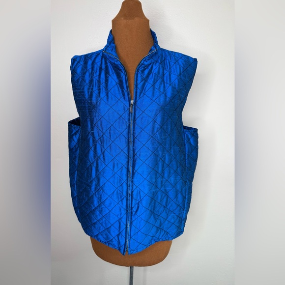 Chico's Jackets & Blazers - Chico's Design Silk Royal Blue Quilted Vest Zipper Front Size Large